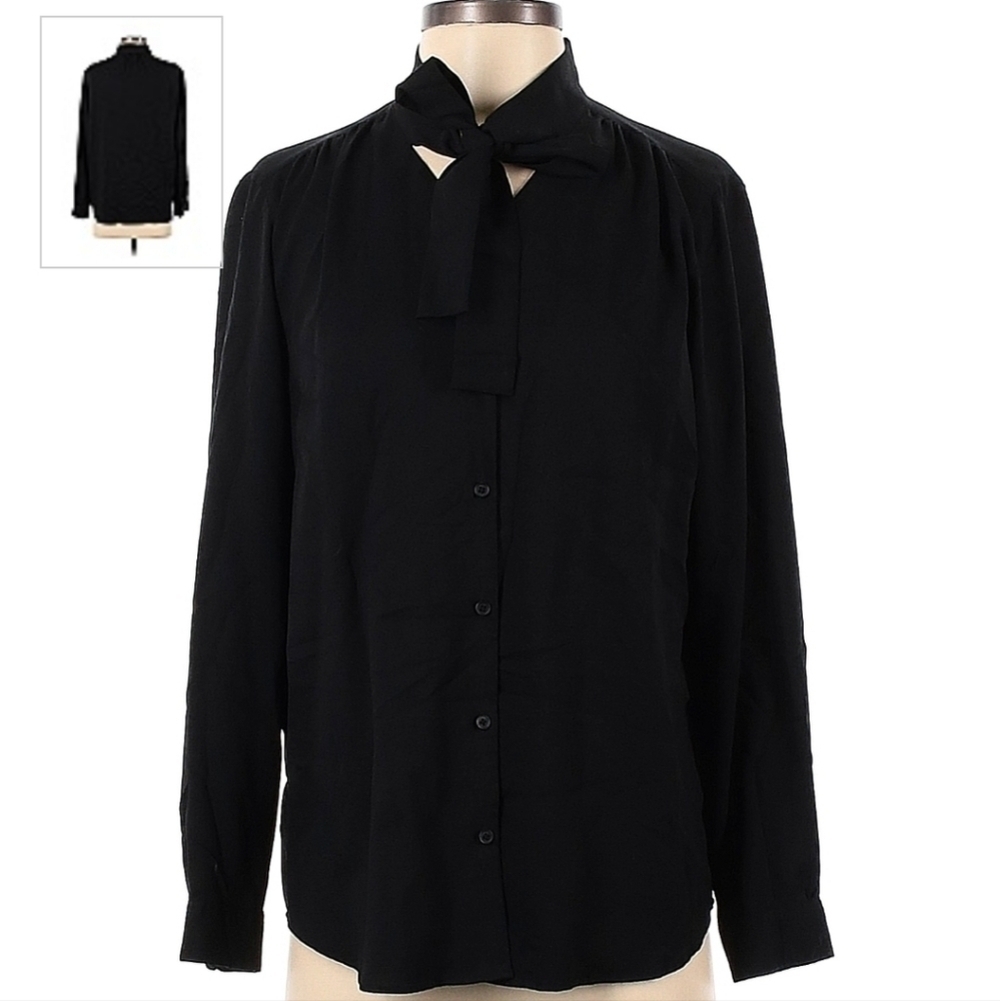 Uniqlo Black Formal Silky Front Tie Shirt
